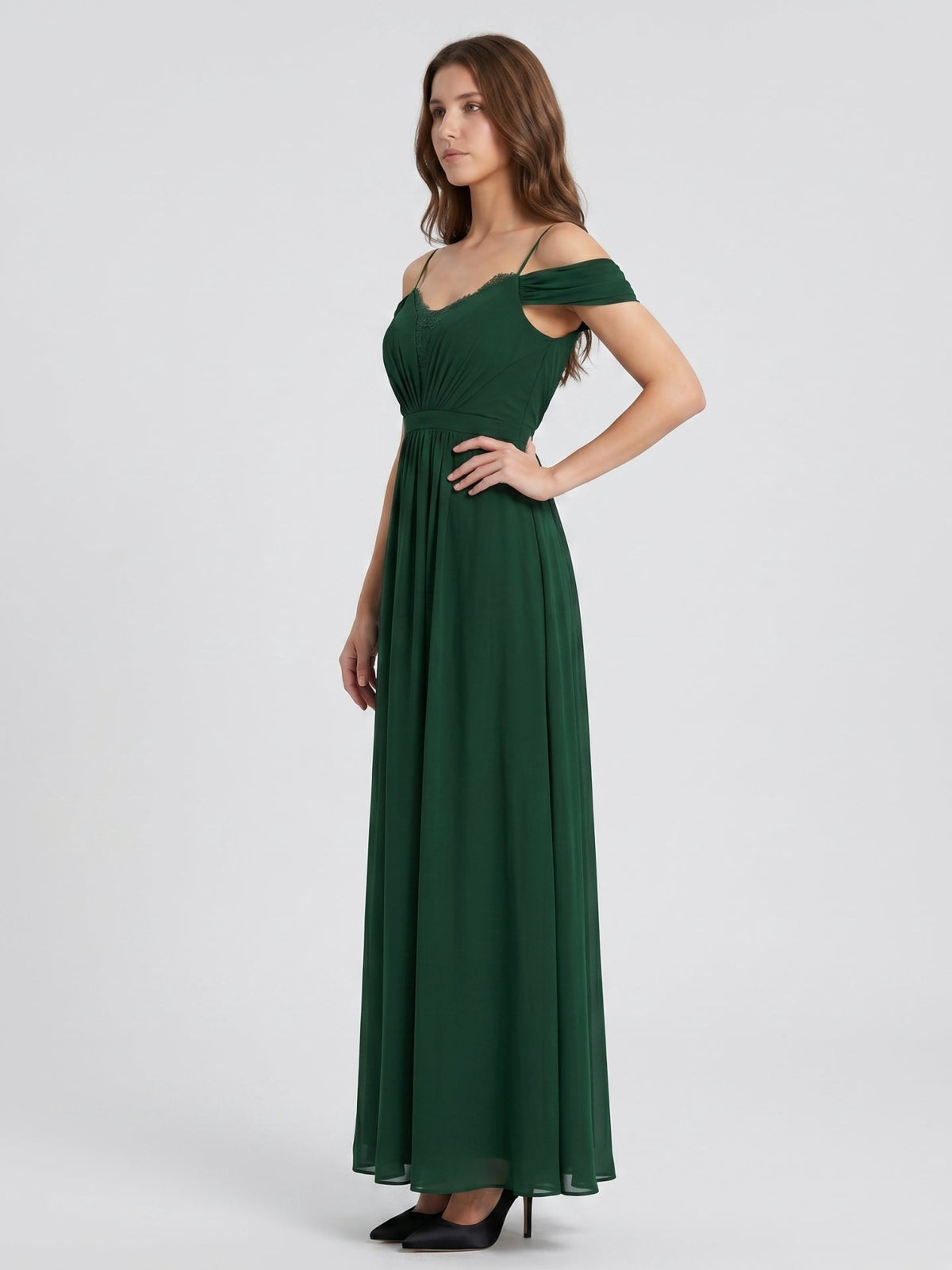 Forest Green Chiffon A-Line Sweetheart Backless Floor-Length Pleated Bridesmaid Dress - Curvevia