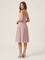 Coquette Dusty Rose Chiffon A-Line Straight Neck Back Zip with nan Knee-Length Bridesmaid Dress - Curvevia