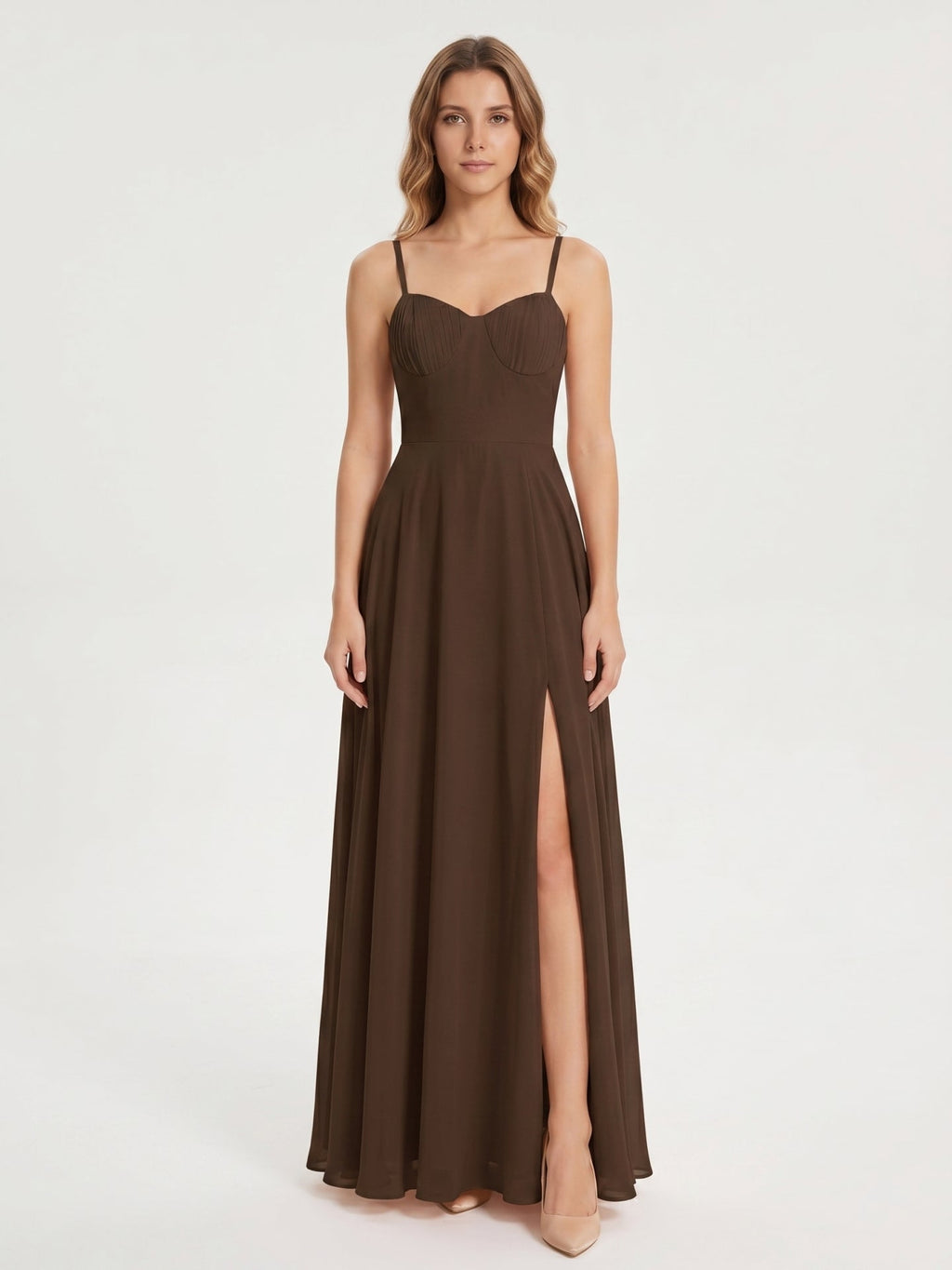 Mocha Chiffon A-Line Sweetheart Backless Ankle-Length Bridesmaid Dress - Curvevia