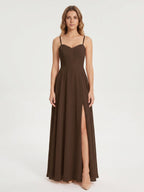 Mocha Chiffon A-Line Sweetheart Backless Ankle-Length Bridesmaid Dress - Curvevia