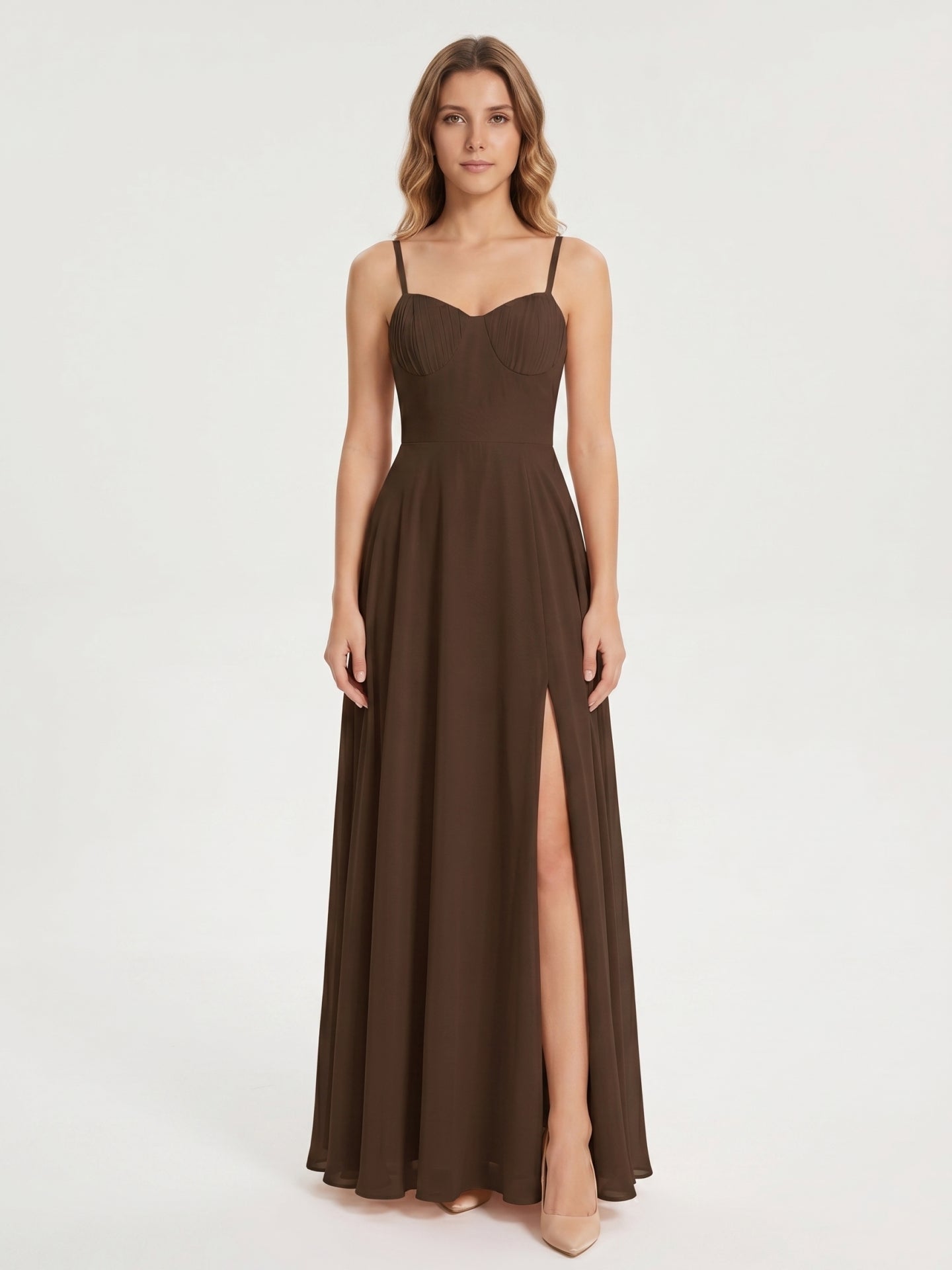 Mocha Chiffon A-Line Sweetheart Backless Ankle-Length Bridesmaid Dress - Curvevia