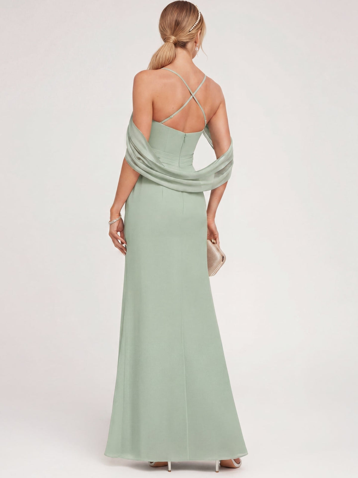 Elegant Dusty Sage Chiffon A-Line Sweetheart Ankle-Length Bridesmaid Dress - Curvevia