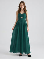 Peacock Chiffon A-Line Sweetheart Back Zip Floor-Length Pleated Bridesmaid Dress - Curvevia