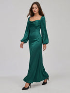 Peacock Satin Sheath Cowl Neck Back Zip Floor-Length Bridesmaid Dress - Curvevia