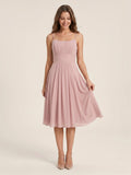 Coquette Dusty Rose Chiffon A-Line Straight Neck Back Zip with nan Knee-Length Bridesmaid Dress - Curvevia