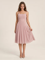 Coquette Dusty Rose Chiffon A-Line Straight Neck Back Zip with nan Knee-Length Bridesmaid Dress - Curvevia