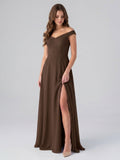 Mocha Chiffon A-Line Sweetheart V-Back Floor-Length Bridesmaid Dress - Curvevia