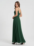 Forest Green Chiffon A-Line Halter Backless Floor-Length Bridesmaid Dress - Curvevia