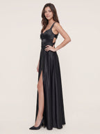 Elegant Black Satin A-Line Scoop Neck Backless Ankle-Length Bridesmaid Dress - Curvevia
