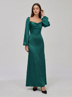 Peacock Satin Sheath Cowl Neck Back Zip Floor-Length Bridesmaid Dress - Curvevia