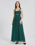 Peacock Chiffon A-Line Sweetheart Back Zip Floor-Length Pleated Bridesmaid Dress - Curvevia