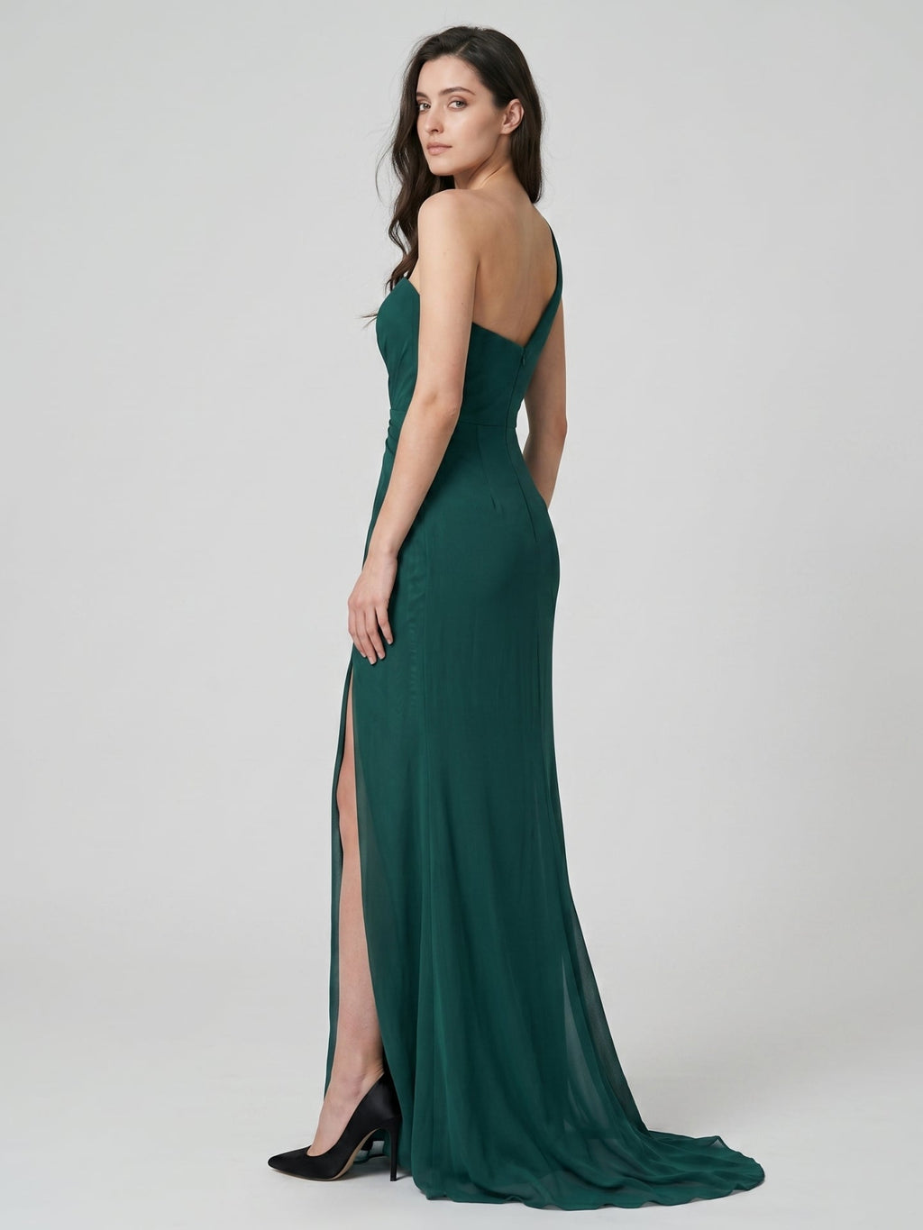 Peacock Chiffon Sheath One Shoulder Back Zip Floor-Length Pleated Bridesmaid Dress - Curvevia