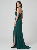 Peacock Chiffon Sheath One Shoulder Back Zip Floor-Length Pleated Bridesmaid Dress - Curvevia