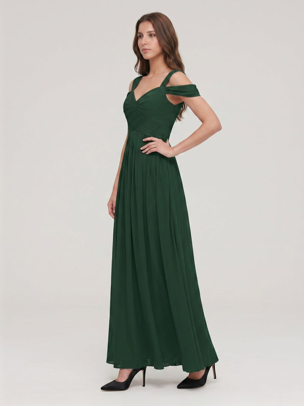 Forest Green Chiffon A-Line Sweetheart Backless Floor-Length Bridesmaid Dress - Curvevia