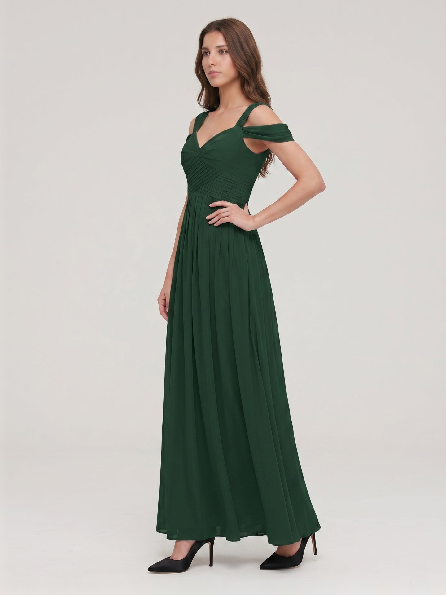 Forest Green Chiffon A-Line Sweetheart Backless Floor-Length Bridesmaid Dress - Curvevia