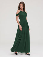 Forest Green Chiffon A-Line Scoop Neck Backless Floor-Length Pleated Bridesmaid Dress - Curvevia