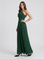 Forest Green Chiffon A-Line Halter Backless Floor-Length Bridesmaid Dress - Curvevia