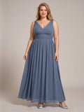 Simple Stormy Chiffon Empire V-Neck Back Zip Ankle-Length Plus Size Bridesmaid Dress - Curvevia