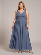 Simple Stormy Chiffon Empire V-Neck Back Zip Ankle-Length Plus Size Bridesmaid Dress - Curvevia