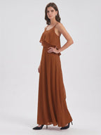 Terracotta Chiffon Sheath Scoop Neck Backless Floor-Length Bridesmaid Dress with Bow - Curvevia