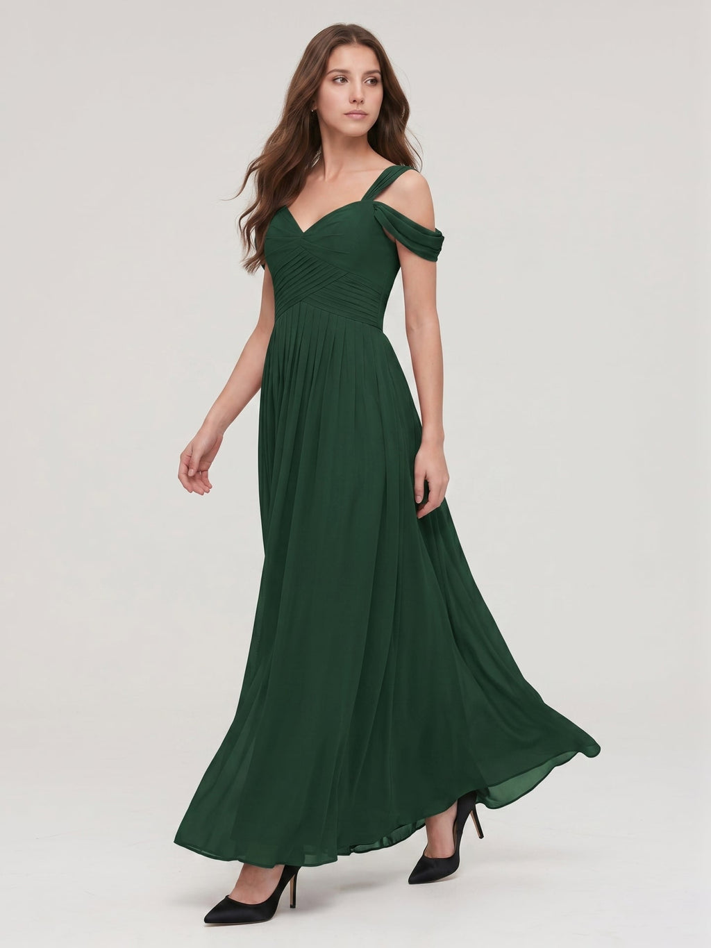 Forest Green Chiffon A-Line Sweetheart Backless Floor-Length Bridesmaid Dress - Curvevia
