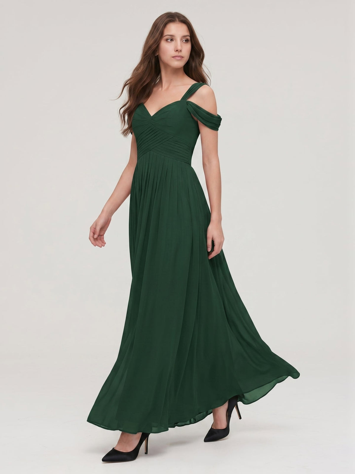 Forest Green Chiffon A-Line Sweetheart Backless Floor-Length Bridesmaid Dress - Curvevia