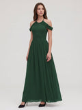 Forest Green Chiffon A-Line Scoop Neck Backless Floor-Length Pleated Bridesmaid Dress - Curvevia