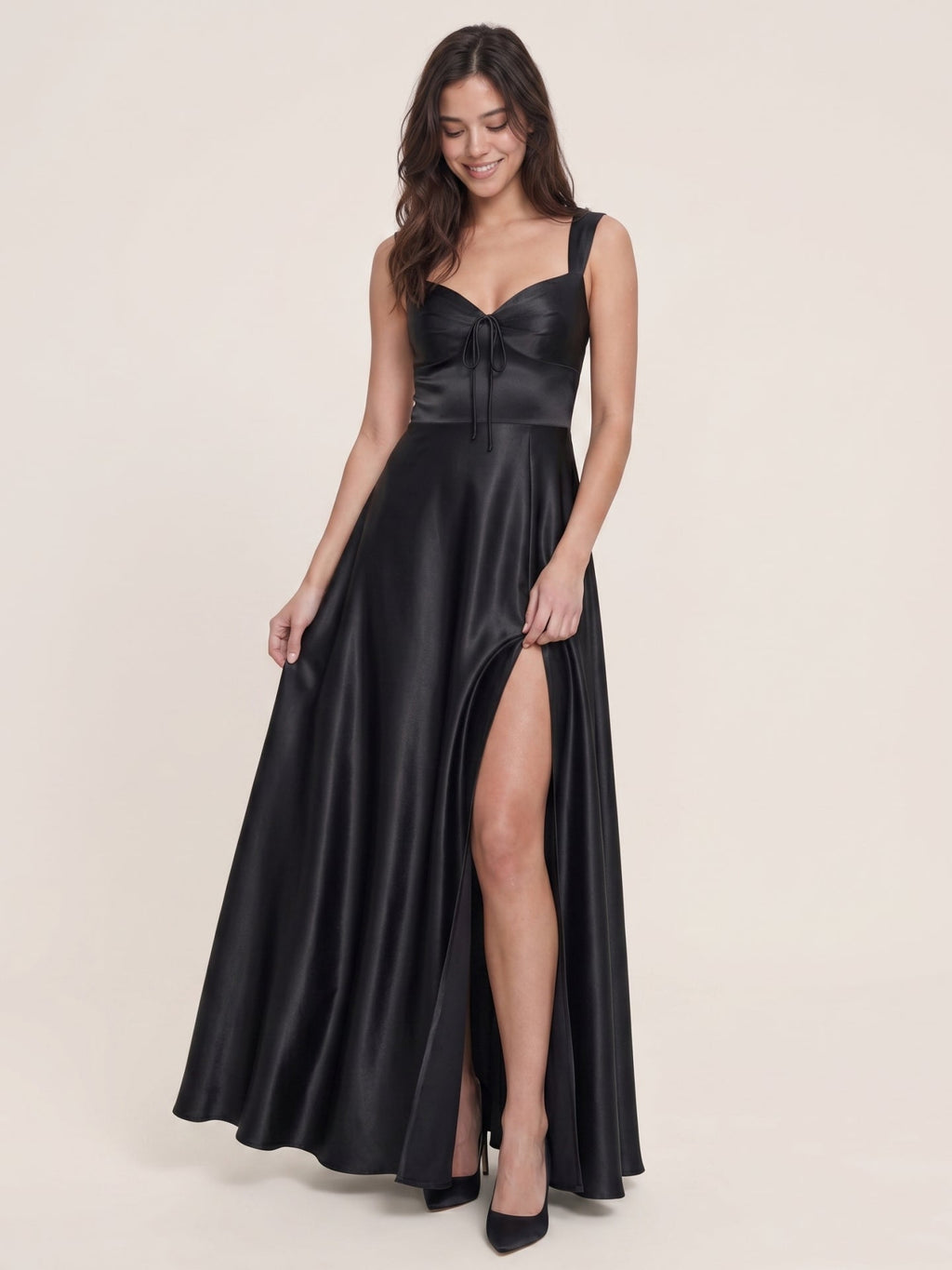 Elegant Black Satin A-Line Scoop Neck Backless Ankle-Length Bridesmaid Dress - Curvevia