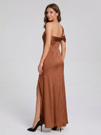 Terracotta Satin Column One Shoulder Backless Floor-Length Bridesmaid Dress - Curvevia