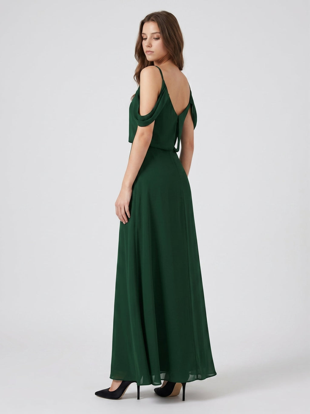 Forest Green Chiffon A-Line Square Neck Backless Floor-Length Bridesmaid Dress - Curvevia