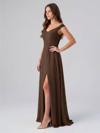 Mocha Chiffon A-Line Sweetheart V-Back Floor-Length Bridesmaid Dress - Curvevia