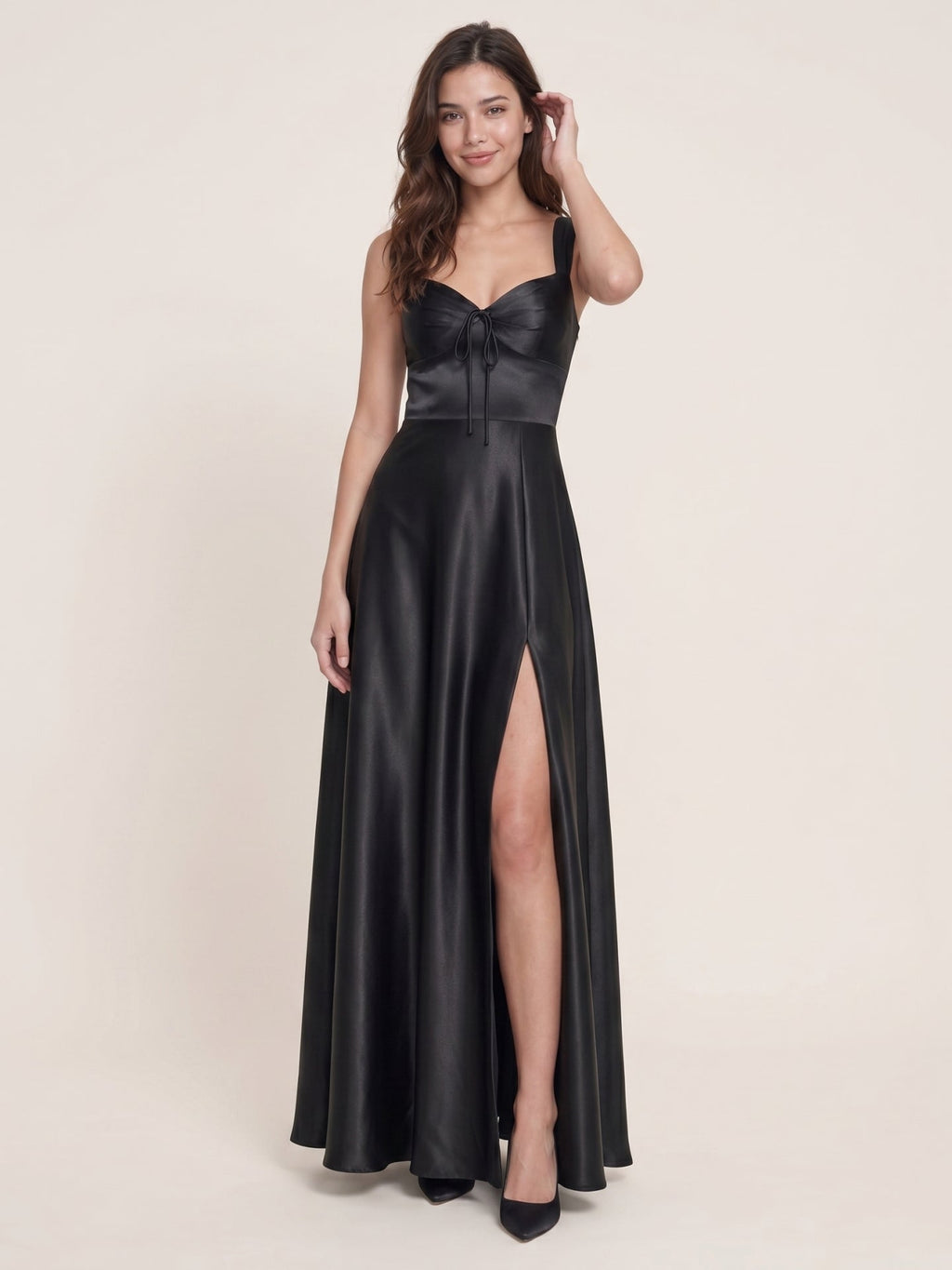 Elegant Black Satin A-Line Scoop Neck Backless Ankle-Length Bridesmaid Dress - Curvevia
