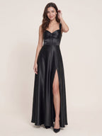 Elegant Black Satin A-Line Scoop Neck Backless Ankle-Length Bridesmaid Dress - Curvevia