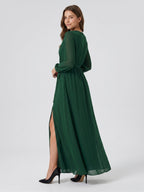 Forest Green Chiffon A-Line V-Neck Back Zip Floor-Length Pleated Bridesmaid Dress - Curvevia