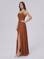 Terracotta Chiffon A-Line Scoop Neck Backless Ankle-Length Bridesmaid Dress - Curvevia