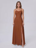 Terracotta Chiffon A-Line Scoop Neck Backless Ankle-Length Bridesmaid Dress - Curvevia