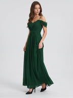 Forest Green Chiffon A-Line Sweetheart Backless Floor-Length Pleated Bridesmaid Dress - Curvevia