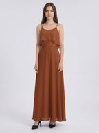 Terracotta Chiffon Sheath Scoop Neck Backless Floor-Length Bridesmaid Dress with Bow - Curvevia