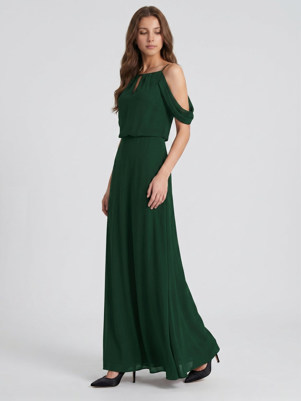 Forest Green Chiffon A-Line Square Neck Backless Floor-Length Bridesmaid Dress - Curvevia