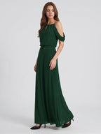Forest Green Chiffon A-Line Square Neck Backless Floor-Length Bridesmaid Dress - Curvevia