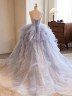 Quinceanera Dress Lavender Tulle Long Prom Gown - Curvevia