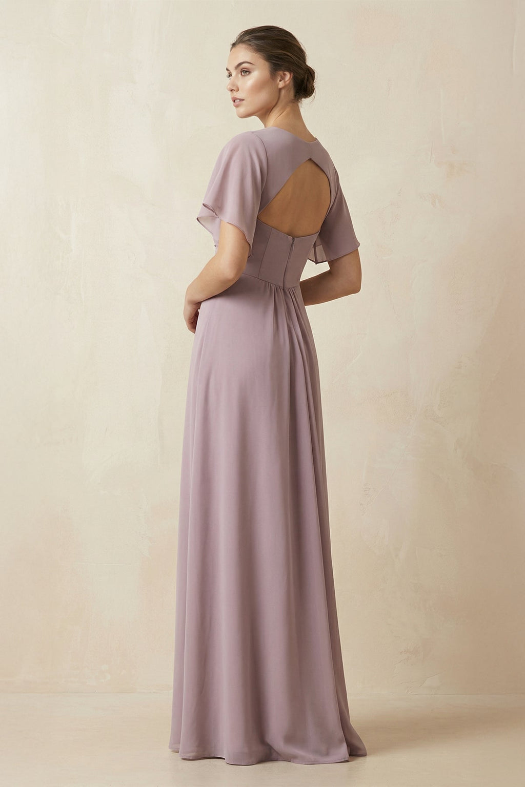 Short Sleeve V-Neck Chiffon A-Line Bridesmaid Dress in Dusk - Curvevia