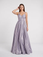 Purple Sequins A-Line V-Neck Back Zip Floor-Length Dress with Banded Waist - Curvevia