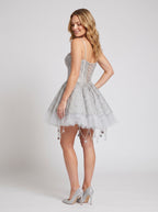 Silver Tulle A-Line Sweetheart Lace-up Short Dress with Rhinestones - Curvevia