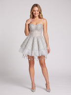 Silver Tulle A-Line Sweetheart Lace-up Short Dress with Rhinestones - Curvevia