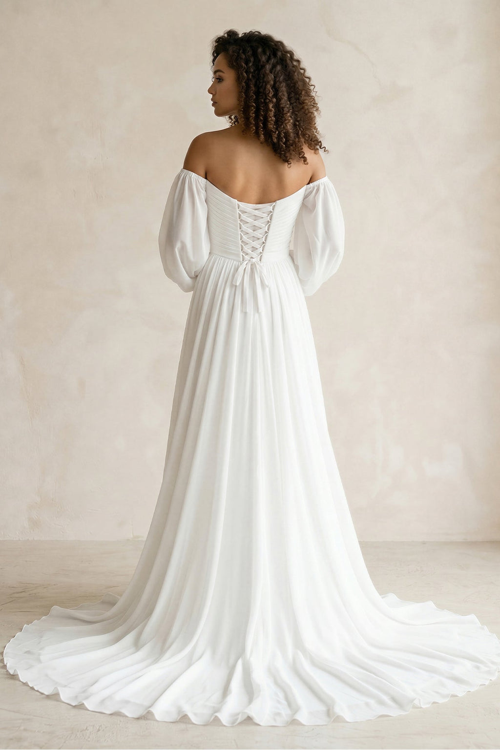 Simple A-Line Off the Shoulder White Beach Wedding Dresses with Slit - Curvevia