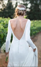 Simple Chiffon Mermaid Bateau-neck Deep-V Back Bridal Gown with Chapel Train - Curvevia