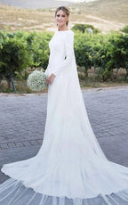 Simple Chiffon Mermaid Bateau-neck Deep-V Back Bridal Gown with Chapel Train - Curvevia