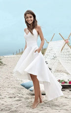 Simple High-low Spaghetti Straps Beach Wedding Dress With Ruching - Curvevia