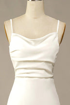 Simple Spaghetti Straps Long Soft Satin Ivory Mermaid Beach Wedding Dresses - Curvevia